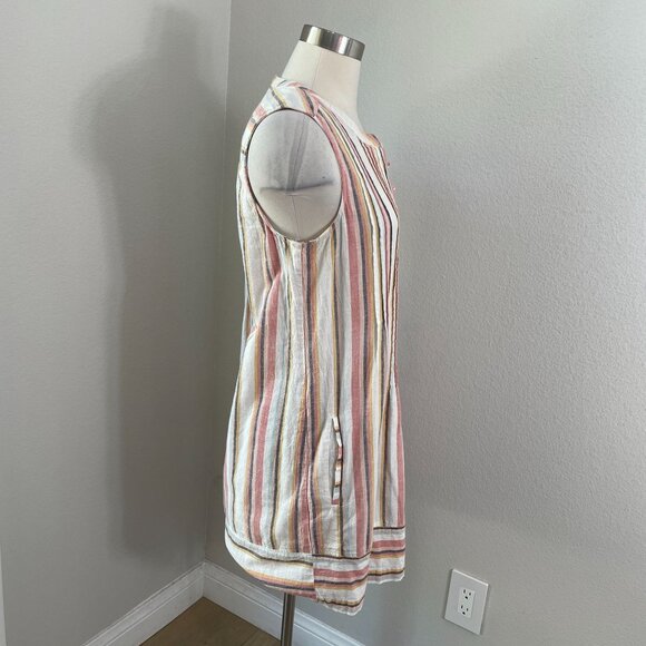 Faherty Womens Large Isha Pintuck Organic Cotton Dress Beach Stripe Sleeveless - Picture 5 of 13